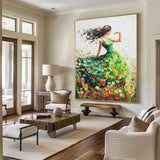 Large Green Painting Of Dancing Girl Ballerina Dancing Wall Art Large Green Texture Wall Paintings