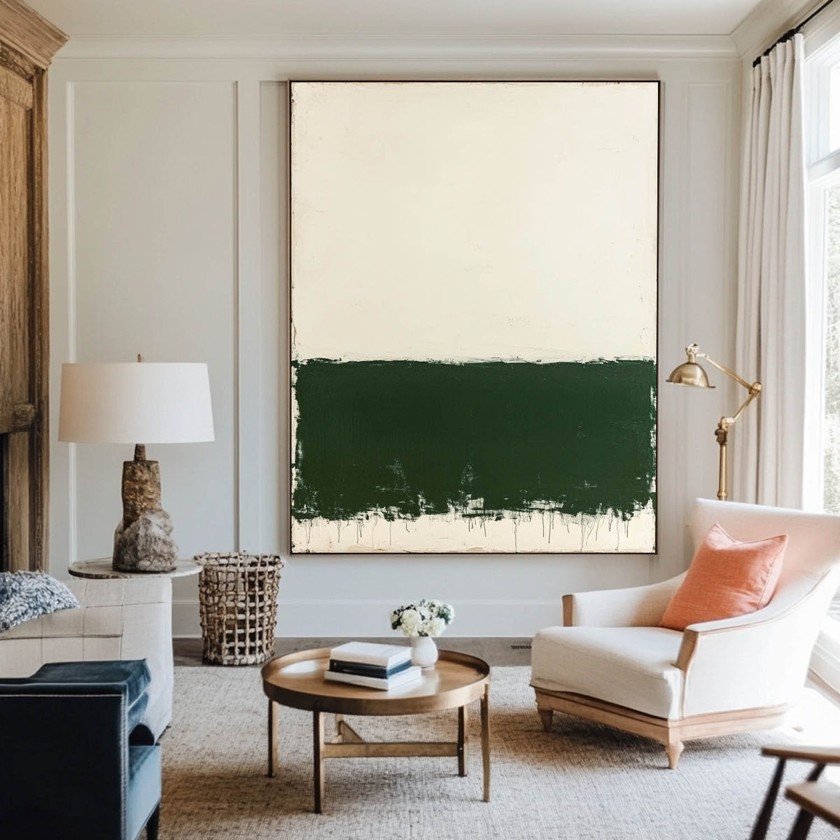 Modern Green White Canvas Art Green Texture Wall Art Green Wabi-sabi Canvas Art Minimalist Wall Art