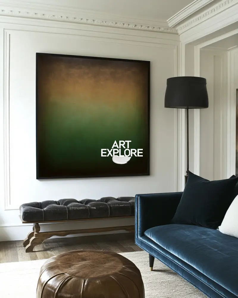 Modern Green and Brown Wall Art, Handmade Wabi-Sabi Canvas | ArtExplore