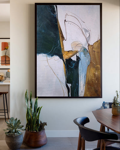 Modern Handmade Abstract Oil Painting | Textured Green Gold Canvas | ArtExplore