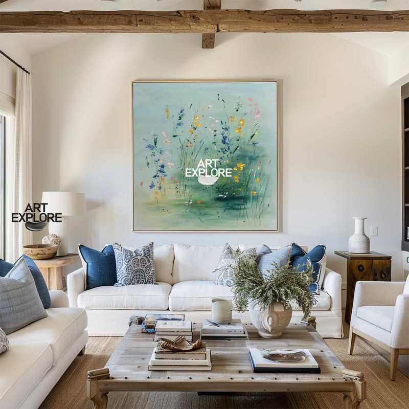 Modern Handmade Flower Field Painting for Large Wall Spaces | ArtExplore