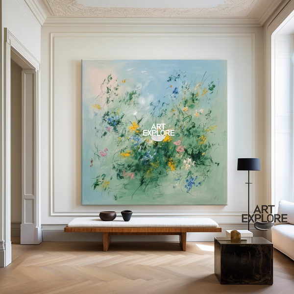 Modern Handmade Green Lotus Pond Canvas Painting | ArtExplore