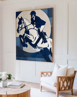 Modern Horse Riding Art | Navy Blue Textured Equestrian Painting ArtExplore