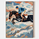 Modern Horse Riding Oil Painting | Large Blue Textured Equestrian Wall Art | ArtExplore