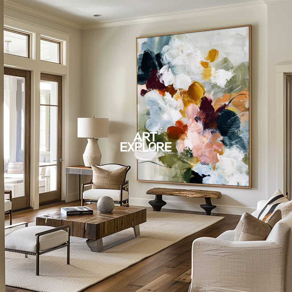 Modern Impasto White Roses Canvas - Large Hand-Painted Wall Decor
