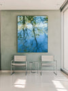 Modern Impressionist Wall Art – Green Trees Over Blue Water Reflections on Canvas