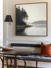Large Lake Scenery Painting Textured Landscape Lake Canvas Wall Art Black White Painting For Sale