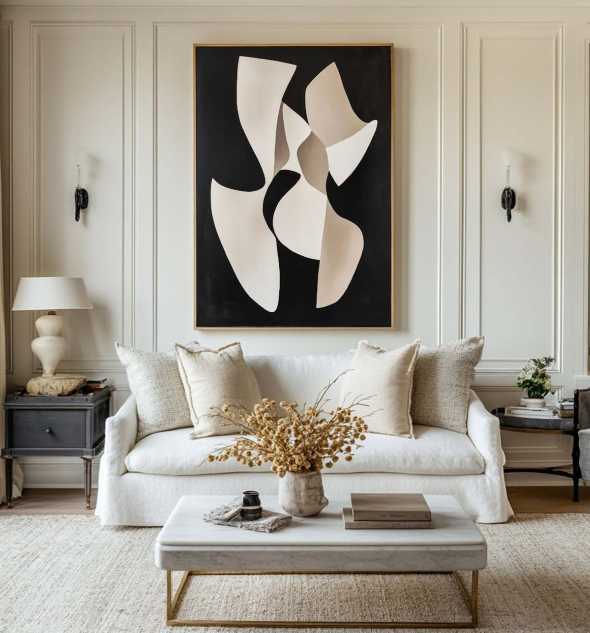 Modern Black And White Canvas Wall Art Wabi-sabi Textured Wall Art Black Minimalist Abstract Wall Art