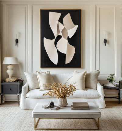 Modern Black And White Canvas Wall Art Wabi-sabi Textured Wall Art Black Minimalist Abstract Wall Art