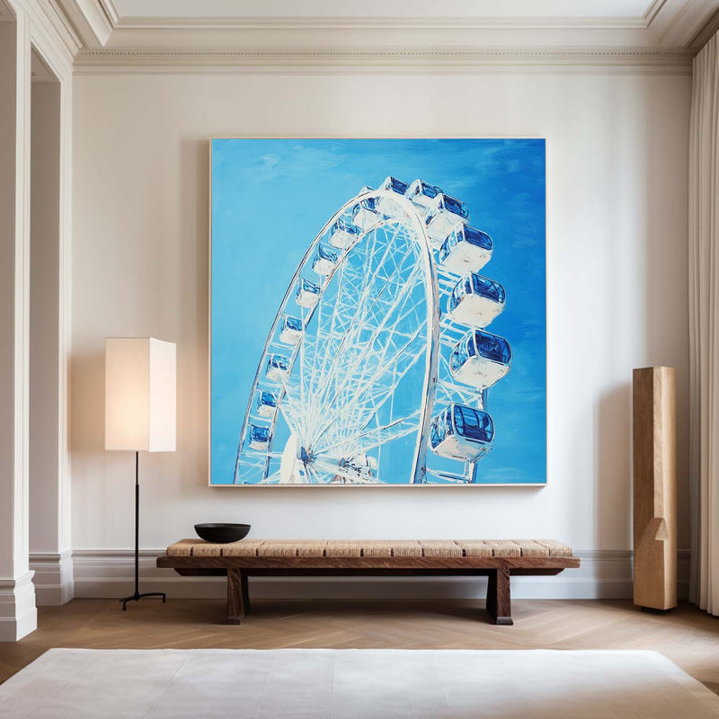 Modern Blue Ferris Wheel Art Painting Blue Sky & Ferris Wheel Wall Art Modern Wall Art For Sale
