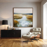 Modern Large Blue River Landscape Wall Art Handmade Textured Oil Painting | ArtExplore