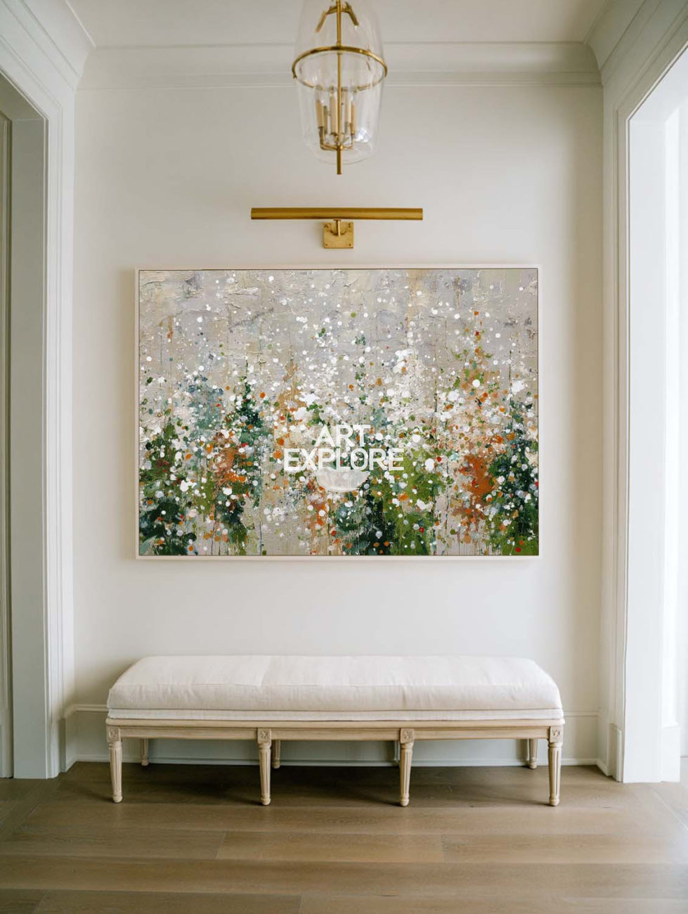 Modern Large Horizontal Sage Green Abstract Art Textured Oil Painting | ArtExplore