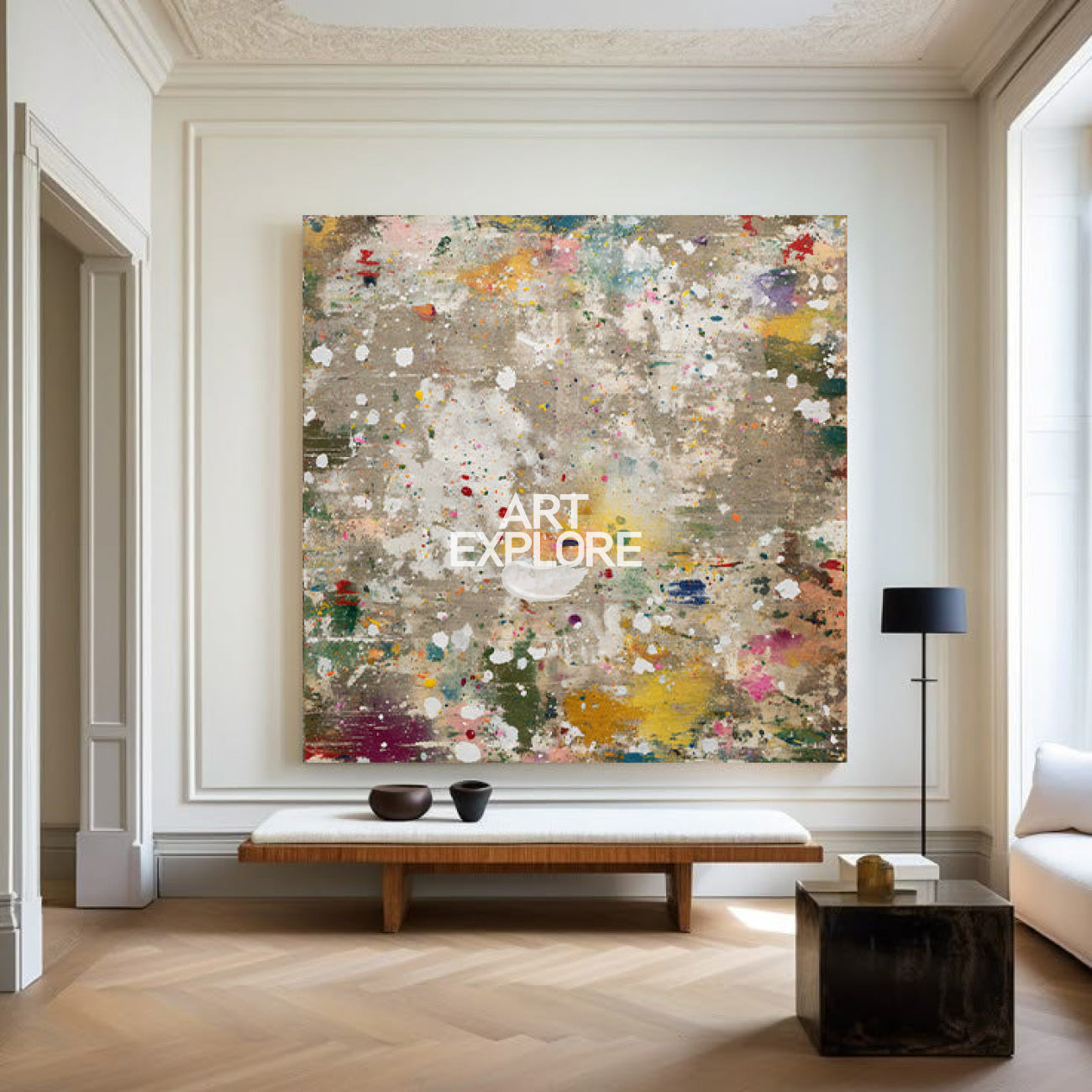 Large Square Abstract Painting, Beige & Brown Color Splash Canvas for Interiors – ArtExplore