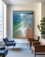 Modern Luminous Seascape Large Ready to Hang Coastal Wall Art