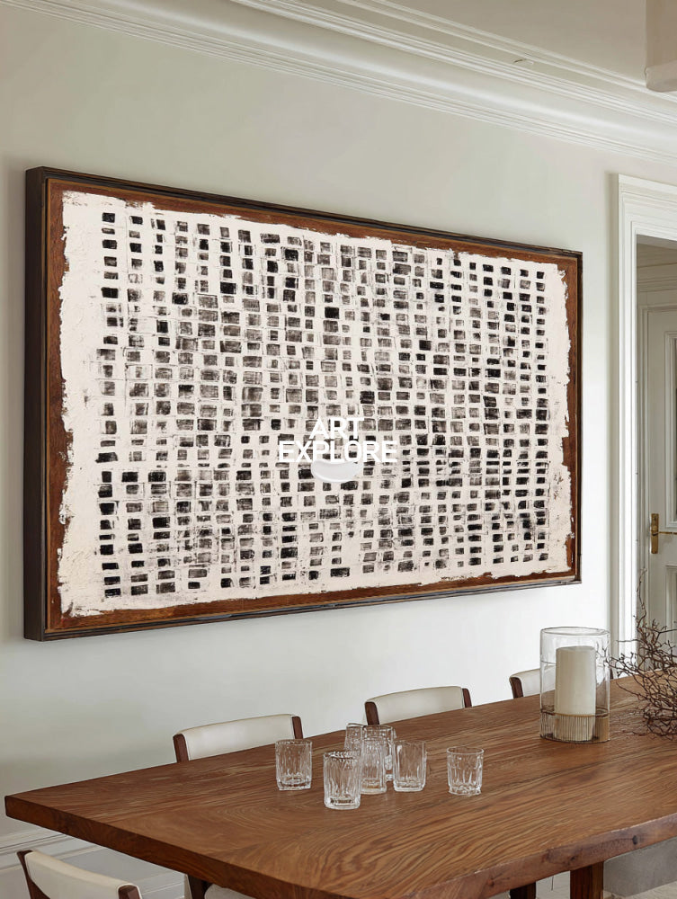 Modern Minimalist Black Mosaic Large Ready to Hang Painting