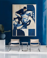 Modern Minimalist Horse Riding Painting | Navy Blue Textured Oil Wall Art | ArtExplore