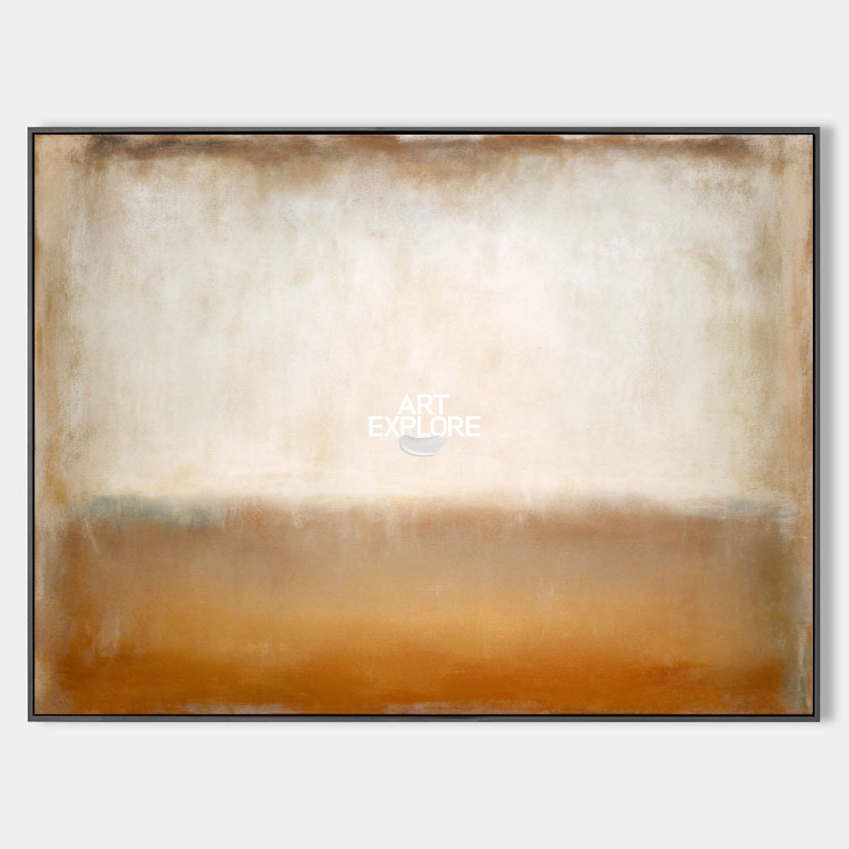 Modern Minimalist Oil Painting Beige Horizon Line Art For Contemporary Home Decor