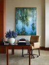 Modern Minimalist Wall Art – Textured Green Reflection Oil Painting on Vertical Canvas