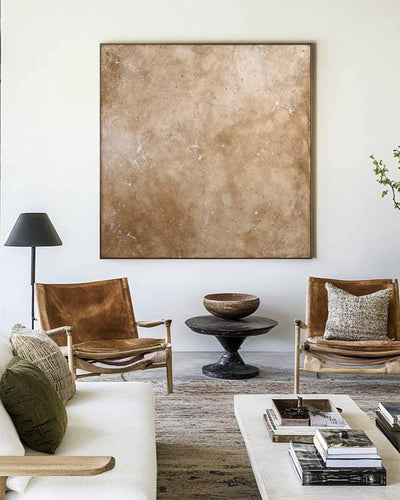 Modern Neutral Wall Art, Brown Wabi-Sabi Oil Painting for Living Room or Office – ArtExplore