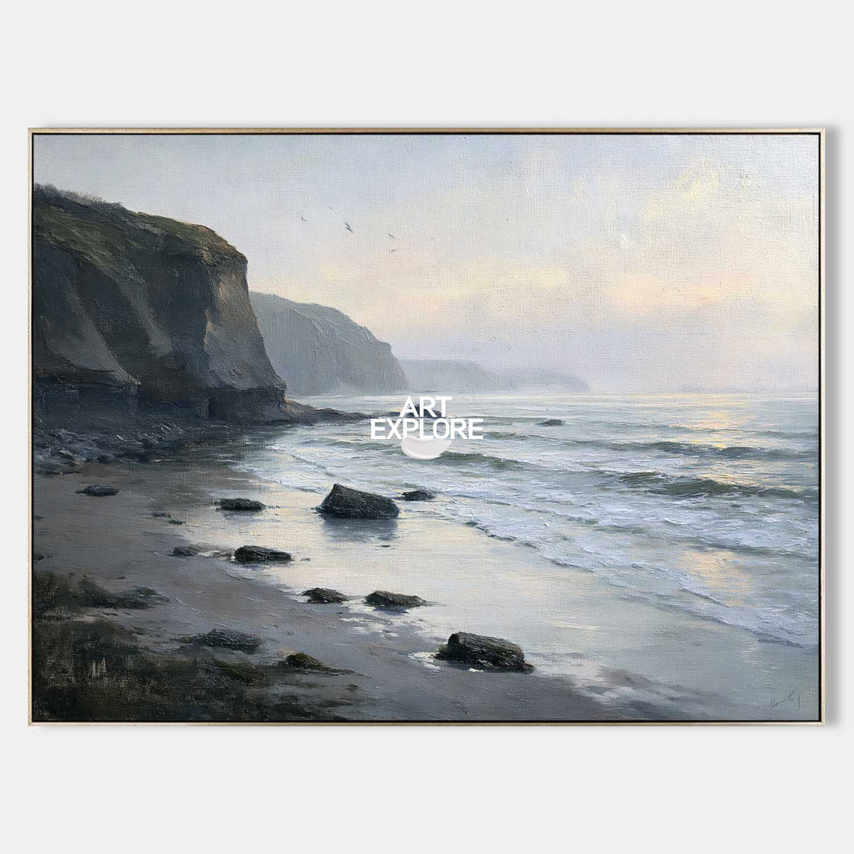 Original Coastal Seascape Painting Black And Grey Ocean Art For Living Room