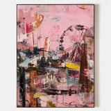 Modern Pink Graffiti Park Wall Art | Large Handmade Abstract Vertical Canvas Art | ArtExplore