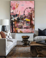 Modern Pink Graffiti Wall Art | Large Park Abstract Canvas Painting ArtExplore