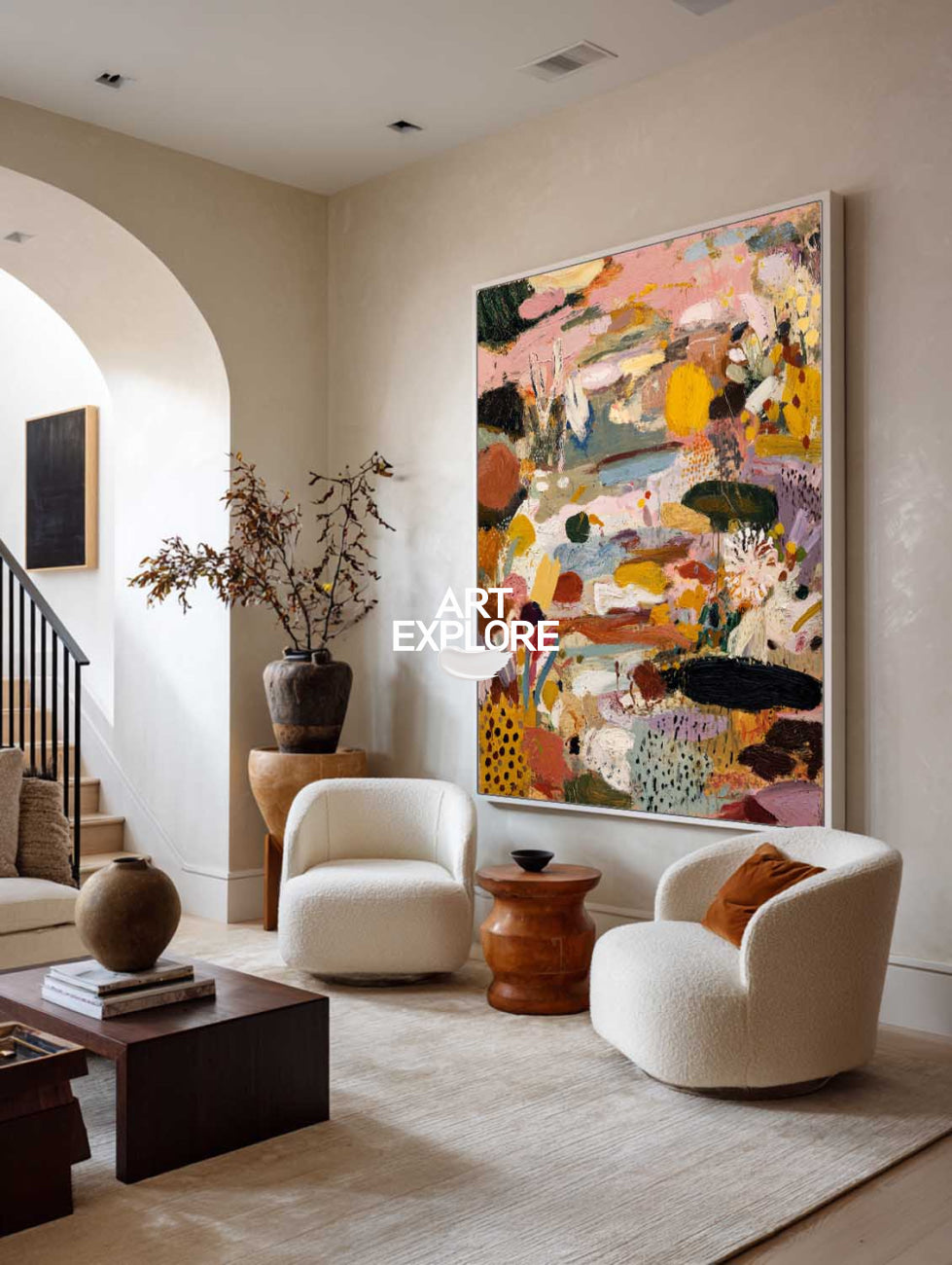 Modern Pink Landscape Artwork, Large Minimalist Textured Oil on Canvas ArtExplore