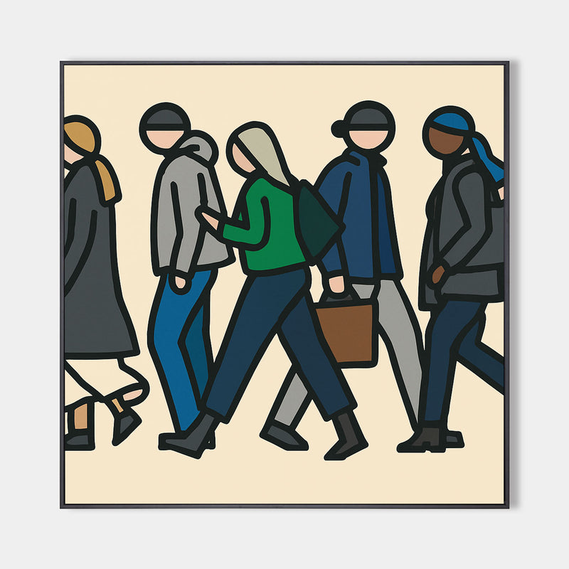 Modern Pop Art Urban Crowd Handmade Large Canvas Painting Pop Wall Art for Living Room by ArtExplore