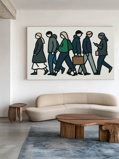 Modern Pop Art Wall Decor – Handmade Urban Walking Scene on Large Canvas for Living Room or Lounge by ArtExplore