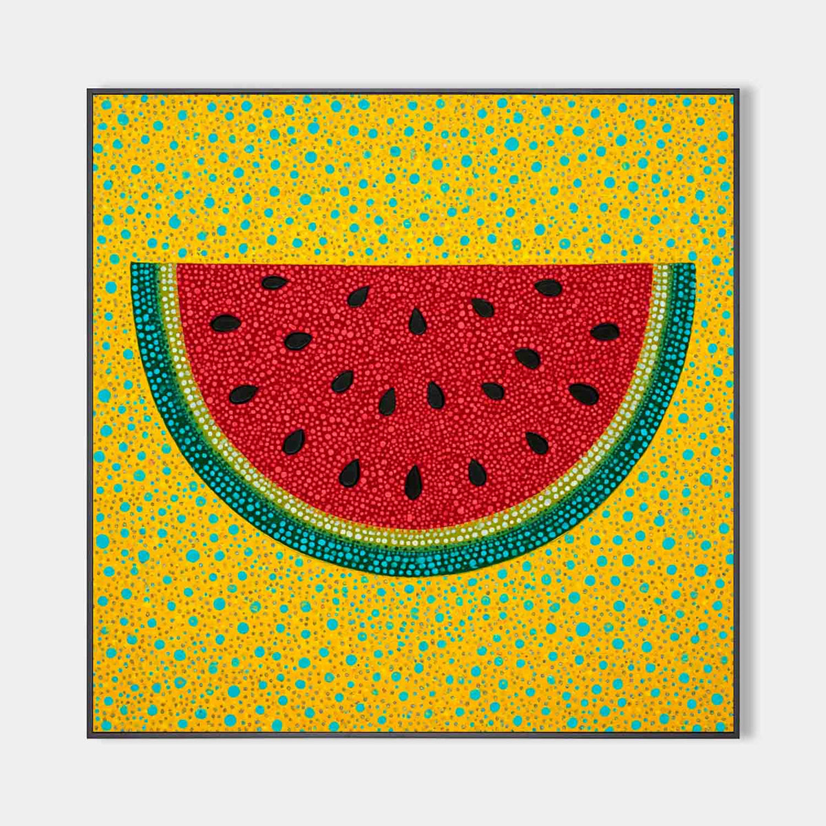 Modern Pop Art Watermelon Painting Handmade Fruit Wall Art Bright Yellow Red Artwork for Living Room