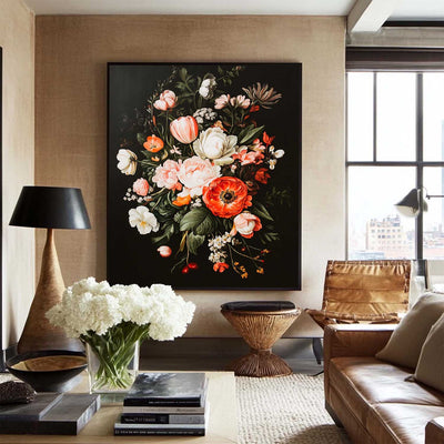 Modern Retro floral art Large pair of Baroque-style floral Flowers Impressionistic Painting For Sale