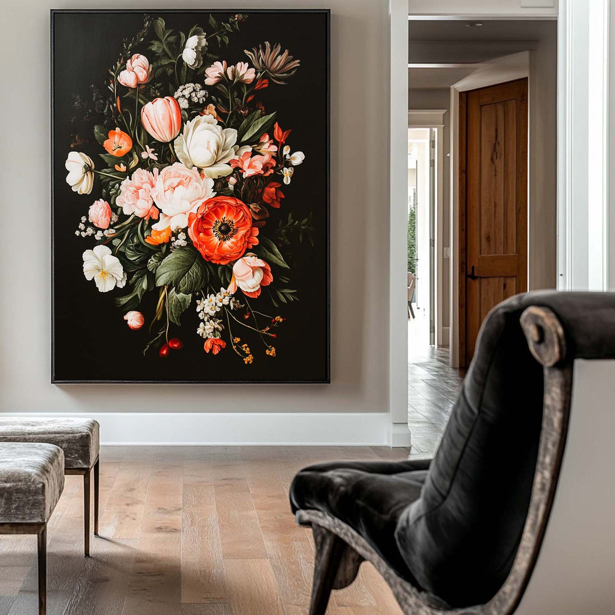 Modern Retro floral art Large pair of Baroque-style floral Flowers Impressionistic Painting For Sale