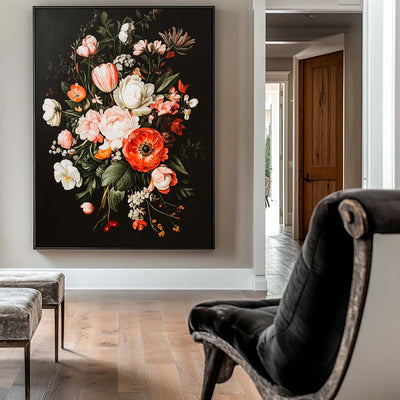 Modern Retro floral art Large pair of Baroque-style floral Flowers Impressionistic Painting For Sale