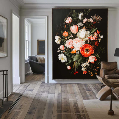 Modern Retro floral art Large pair of Baroque-style floral Flowers Impressionistic Painting For Sale