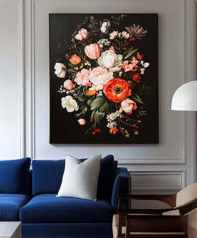 Modern Retro floral art Large pair of Baroque-style floral Flowers Impressionistic Painting For Sale