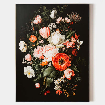 Modern Retro floral art Large pair of Baroque-style floral Flowers Impressionistic Painting For Sale
