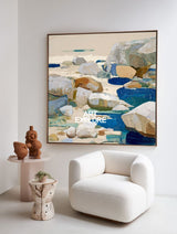 Modern Rock Landscape Wall Art with Blue Accents, Large Canvas Decor – ArtExplore