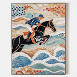 Modern Royal Horse Oil Painting Art | Large Blue Textured Equestrian Wall Art | ArtExplore