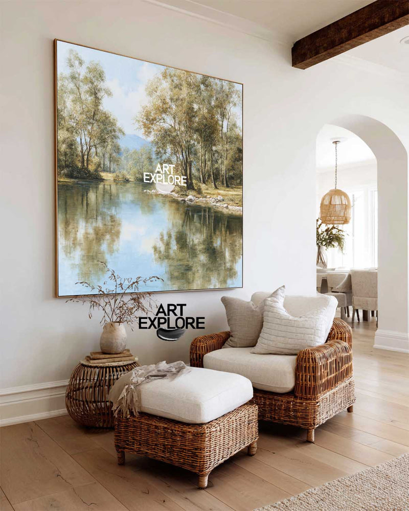 Modern Scenic Landscape Oil Painting on Canvas, Large Square – ArtExplore