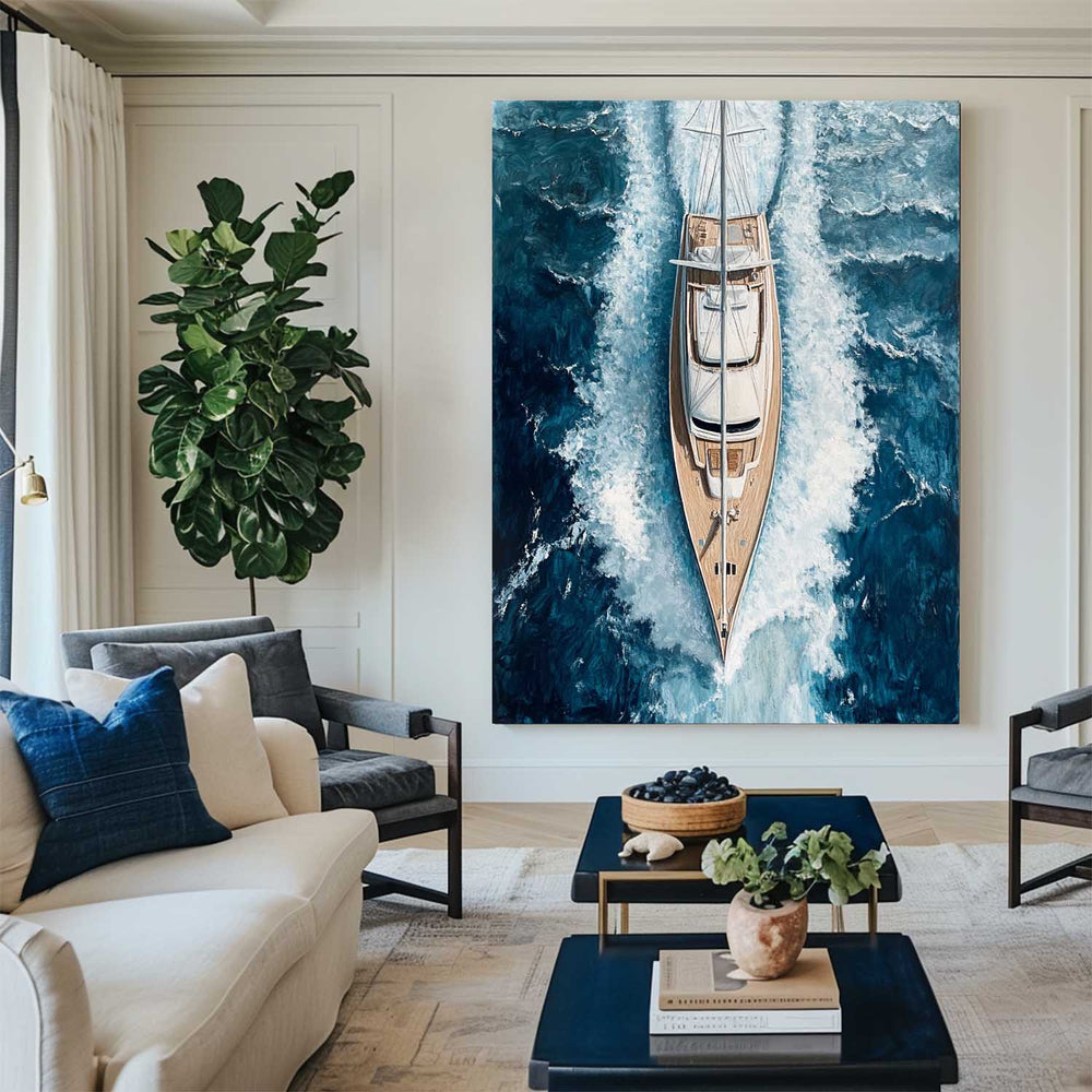 Large Sea Ship Canvas Wall Art Blue White Ship Wall Art Modern Fine Art Paintings for Sale