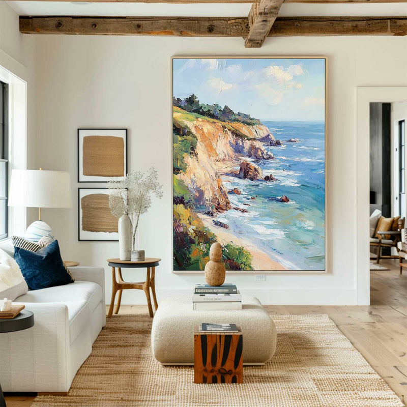 Seaside Landscape Oil Painting Large Textured Seaside Wall Art Modern Fine Art Paintings for Sale