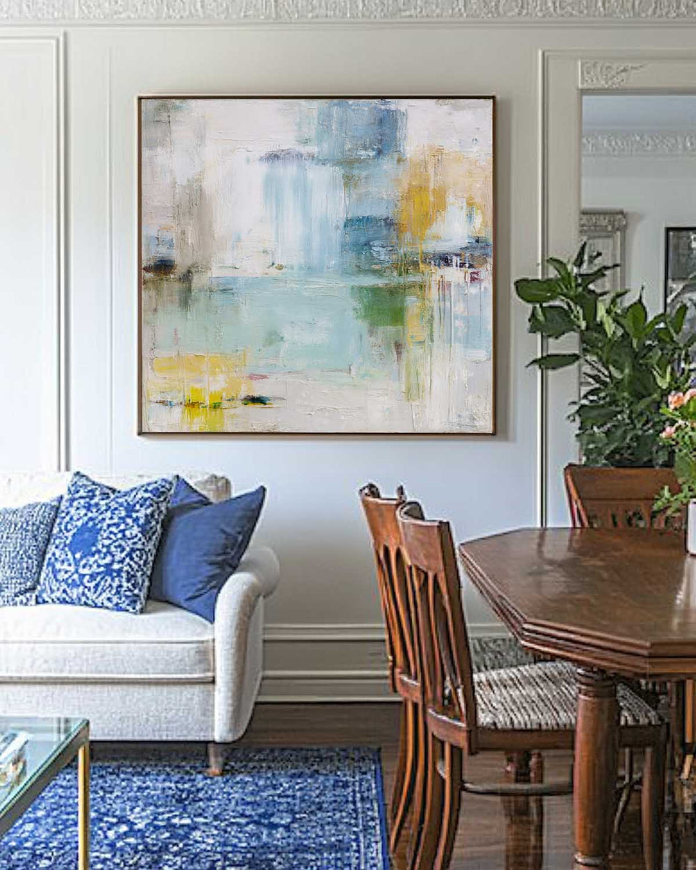 Modern Sky Blue Abstract Texture Painting – Large Coastal Canvas Wall Decor