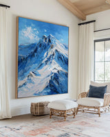 Modern Snow Mountain Canvas | Large Blue Impasto Peak Painting ArtExplore