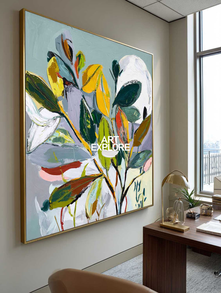 Modern Textured Greenery Canvas Art - Original Impasto Wall Decor