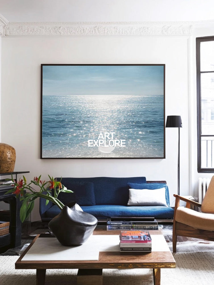 Modern Textured Ocean Abstract Shimmering Blue Water Canvas