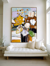 Modern Textured Palette Knife Floral Art Hand-Drawn Large Decor