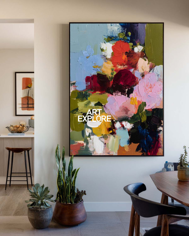 Modern Textured Rose Bouquet Canvas - Large Hand-Painted Wall Art