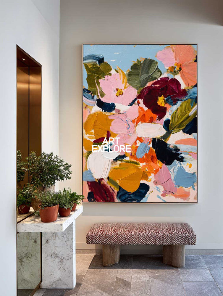 Modern Textured Rose Bouquet Canvas - Vibrant Original Oil Painting