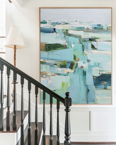 Modern Turquoise Painting Blue Abstract Canvas Wall Art Large Abstract Texture Painting For Sale