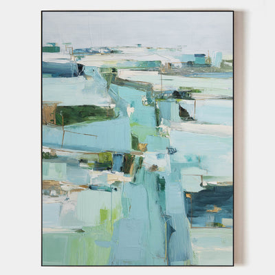 Modern Turquoise Painting Blue Abstract Canvas Wall Art Large Abstract Texture Painting For Sale
